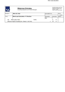 Wind  load calculation  
PROJECT:
 Mina AL Arab
DOCUMENT NO
DATE
1/6/2007
TITLE:
Wind Load Calculation -Y- Direction
DESIGNED