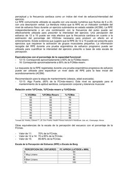 perceptual y la frecuencia cardíaca como un índice del nivel de esfuerzo/intensidad del 
ejercicio. 
La RPE comunmente utiliz
