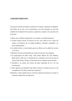 AGRADECIMIENTOS: 
 
Un proyecto iniciado en España, continuado en Turquía y finalizado en Budapest. 
Fiel reflejo de