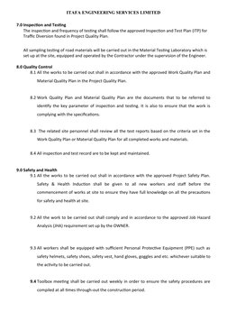 ITAFA ENGINEERING SERVICES LIMITED
7.0 Inspection and Testing
The inspection and frequency of testing shall follow the approv