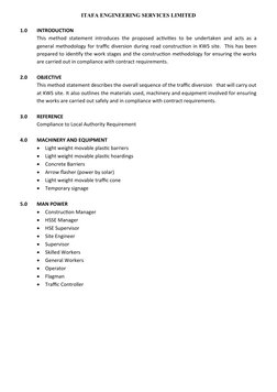 ITAFA ENGINEERING SERVICES LIMITED
1.0
INTRODUCTION
This method statement introduces the proposed activities to be undertaken
