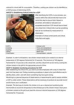 reduced to a level safe for consumption. Therefore, cooking raw chicken can be identified as 
a CCP.process of determining CC