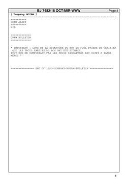 BJ 7482/18 OCT/MIR-WAW
 Page 8
8
[ Company NOTAM ]
--------------------------------------------------------------------
=====