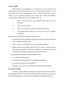 Concept of HRM  
Human Resources are considered as a very important asset of any organisation and 
at the national as wel