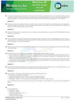F B O N L I N E . C O M . B R
//////////////////
RESOLUÇÃO
RESOLUÇÃO
OSG.: 117369/17
BIOLOGIA II
ASSUNTO: ALGAS
AULA 01
EXERC