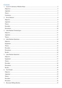 Contents 
1. 
Layout of Laboratory (Machine Shop) ...........................................................................