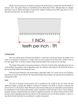 Blades of power hacksaws are graded according to the material they are made from and the number of 
teeth per inch. Top quali