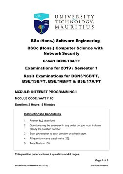 Page 1 of 6 
 
INTERNET PROGRAMMING II (WAT2117C) 
 
SITE/June 2019 Sem 1