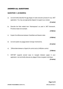 Page 2 of 6 
 
INTERNET PROGRAMMING II (WAT2117C) 
 
SITE/June 2019 Sem 1 
ANSWER ALL QUESTIONS 
 
QUESTION 1: (25 MARKS)