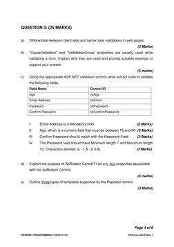 Page 4 of 6 
 
INTERNET PROGRAMMING II (WAT2117C) 
 
SITE/June 2019 Sem 1 
 
QUESTION 3: (25 MARKS) 
 
a) 
Differentiate be