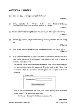 Page 5 of 6 
 
INTERNET PROGRAMMING II (WAT2117C) 
 
SITE/June 2019 Sem 1 
QUESTION 4: (25 MARKS) 
 
(a) 
State any three a