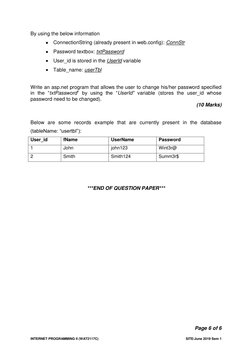 Page 6 of 6 
 
INTERNET PROGRAMMING II (WAT2117C) 
 
SITE/June 2019 Sem 1 
By using the below information 
 ConnectionStri