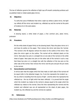 The law of reﬂection governs the reﬂection of light rays off smooth conducting surfaces such
as polished metal or metal-coate