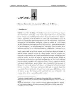 Antonio R. Rodríguez Abraham 
 
Finanzas Internacionales  
 
CAPÍTULO 4 
Sistema Monetario Internacional y Mercado de Divisas