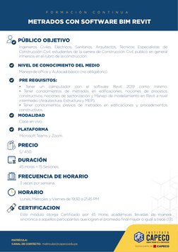 IMFORMES:
F
O
R
M
A
C
I
Ó
N
 
C
O
N
T
I
N
U
A
METRADOS CON SOFTWARE BIM REVIT
PÚBLICO OBJETIVO
Ingenieros Civiles, Eléctricos