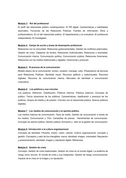 Modulo 3    Rol del profesional
El perfil del relacionista público contemporáneo. El PR digital. Características y habilidade