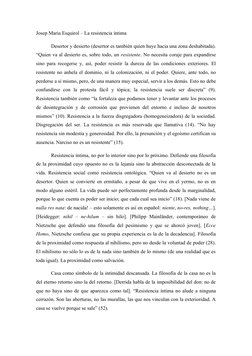 Josep Maria Esquirol – La resistencia íntima
Desertor y desierto (desertor es también quien huye hacia una zona deshabitada).