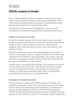 Name: Jyoti Rawat
ERP: 0191MBA142
PESTEL 
 
 analysis of Canada
 
 
This is a generic PESTEL analysis of Canada. Canada is th
