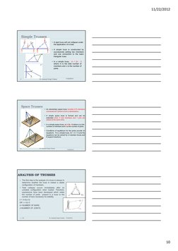 11/22/2012
10
Simple Trusses
• A rigid truss will not collapse under
the application of a load.
• A simple truss is construct