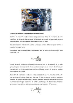 Análisis de modelos simples de líneas de ensamble
La línea de ensamble puede ser diseñada para alcanzar ritmos de producción