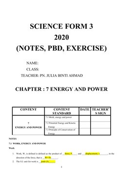 DATE: ______________      DAY: ____________________                                          CHAPTER 7: ENERGY AND POWER
SCIE