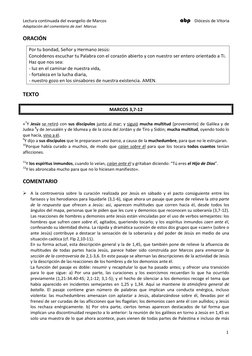 Lectura continuada del evangelio de Marcos                                                           abp   Diócesis de Vitori