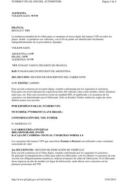 ALEMANIA: 
VOLKSWAGEN: WVW 
  
FRANCIA: 
RENAULT: VF1 
La tendencia mundial de los fabricantes es mantener el tercer digito d