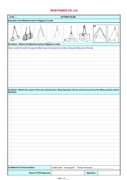 Page 7 of _____
MCM POWER CO.,Ltd
(3.0)
LIFTING PLAN
Examples of the Methods Used in Rigging of Loads
(D) Attach  / Sketch th