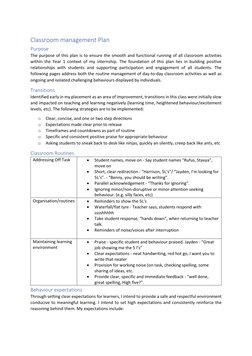 Year 1 Classroom Management Plan | PDF | Classroom Management | Classroom