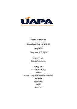 Escuela de Negocios.
Contabilidad Empresarial (CON)
Asignatura:
Contabilidad lll- COE203.
Facilitador(a):
Solange Castellanos