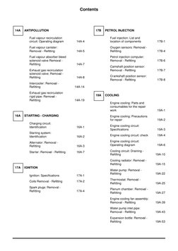Contents
Fuel vapour recirculation 
circuit: Operating diagram
14A-4
Fuel vapour canister: 
Removal - Reﬁtting
14A-5
Fuel vap