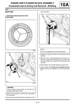 10A-2
ENGINE AND CYLINDER BLOCK ASSEMBLY
Crankshaft seal at timing end Removal - Refitting
M9R
10A
REFITTING
I - REFITTING OP