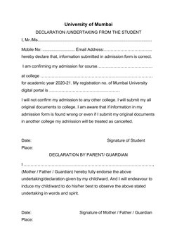 Student Declaration Undertaking Form | PDF