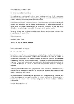Puno, 13 de Octubre del año 2013
Sr. Carlos Alberto Seminario López
Por medio de la presente carta le informo que a usted que