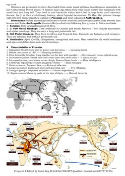 Prepared & Edited By Sumit Dey, M.Sc,B.Ed, CSIR-NET Qualified -Contact me @9775711974
Page 8 of 39
Primates are presumed to h