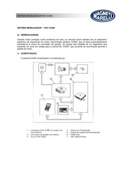 SISTEMA IMOBILIZADOR FIAT CODE 
 
 
SISTEMA IMOBILIZADOR  - FIAT CODE 
 
 
A) GENERALIDADES 
 
Visando maior proteção contra