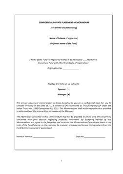 1 
 
 
 
 
 
 
 
 
 CONFIDENTIAL PRIVATE PLACEMENT MEMORANDUM 
[For private circulation only] 
 
Name of Scheme (if appli