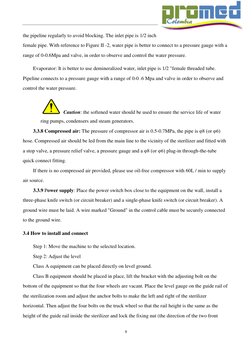 8 
the pipeline regularly to avoid blocking. The inlet pipe is 1/2 inch 
female pipe. With reference to Figure II -2, wat