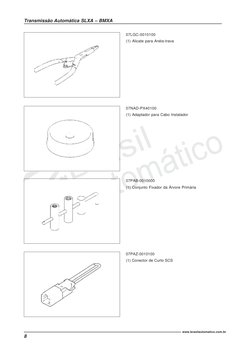 8
Transmissão Automática SLXA – BMXA
www.brasilautomatico.com.br
07LGC-0010100
(1) Alicate para Anéis-trava
07NAD-PX40100
(1)