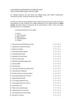 Atq Questionnaire.pdf Cuestionario ATQ de Pensamientos Automáticos | PDF