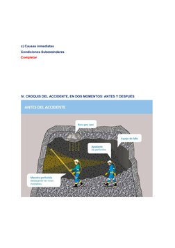 c) Causas inmediatas 
Condiciones Subestándares
Completar
IV. CROQUIS DEL ACCIDENTE, EN DOS MOMENTOS: ANTES Y DESPUÉS
