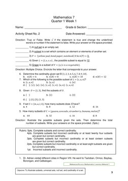 Grade 7 Sets and Subsets Worksheets | PDF | Multiple Choice | Set ...