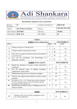 1 
 
 
 
                                              
DEPARTMENT: ROBOTICS AND AUTOMATION 
 
 
 
PART I