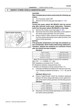 A92046
W
V
U
I15
Hybrid Vehicle Generator:
–
DIAGNOSTICS
HYBRID CONTROL SYSTEM
05–649
813
Author:
Date:
2004 Prius – Prelim