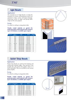 6
The intended use of Angle Beads is to help the 
formation of corners and abutments which are 
resistant to chips, cracks, a