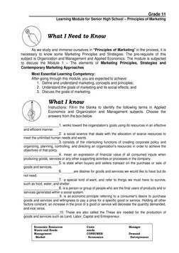 Grade 11 Principles of Marketing Module | PDF | Marketing | Sales