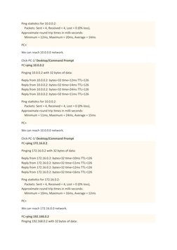 Ping statistics for 10.0.0.2:
    Packets: Sent = 4, Received = 4, Lost = 0 (0% loss),
Approximate round trip times in milli-