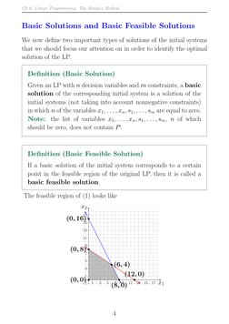 Ch 6. Linear Programming: The Simplex Method
Basic Solutions and Basic Feasible Solutions
We now deﬁne two important types of