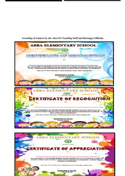 Awarding of winners by the Abra ES Teaching Staff and Barangay Officials
