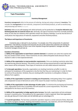 COURSE TITLE (Mgt 103)
R I Z A L   T E C H N O L O G I C A L   U N I V E R S I T Y
Cities of Mandaluyong and Pasig
Inventory